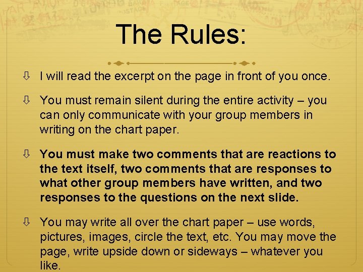 The Rules: I will read the excerpt on the page in front of you