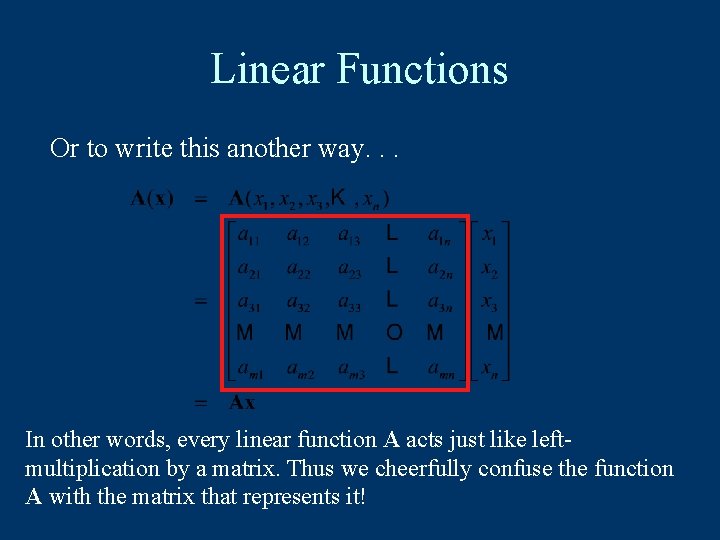 Linear Functions Or to write this another way. . . In other words, every