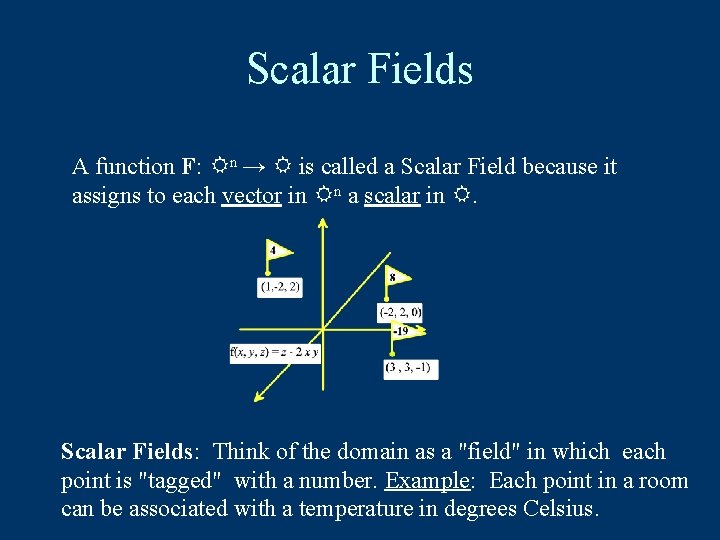 Scalar Fields A function F: n → is called a Scalar Field because it