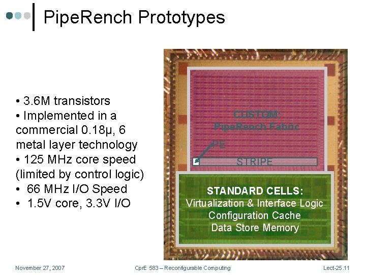 Pipe. Rench Prototypes • 3. 6 M transistors • Implemented in a commercial 0.