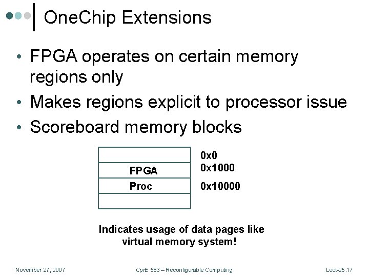 One. Chip Extensions • FPGA operates on certain memory regions only • Makes regions