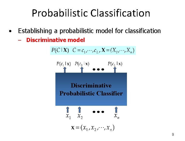 Probabilistic Classification • Establishing a probabilistic model for classification – Discriminative model Discriminative Probabilistic