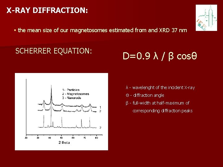 X-RAY DIFFRACTION: § the mean size of our magnetosomes estimated from and XRD 37