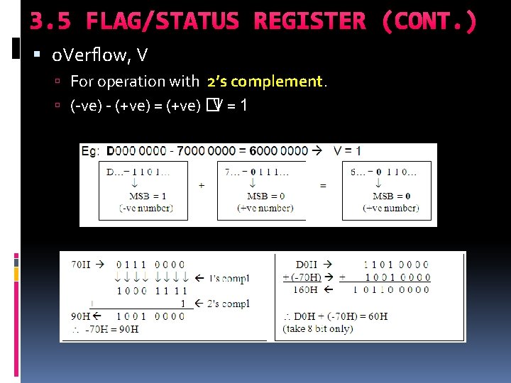 3. 5 FLAG/STATUS REGISTER (CONT. ) o. Verflow, V For operation with 2’s complement. 3. 5 FLAG/STATUS REGISTER (CONT. ) o. Verflow, V For operation with 2’s complement.