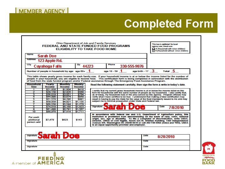 Completed Form Sarah Doe 123 Apple Rd. Cuyahoga Falls 44223 1 330 -555 -9876