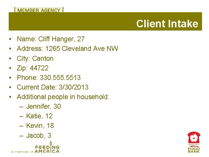 Client Intake • • Name: Cliff Hanger, 27 Address: 1265 Cleveland Ave NW City: