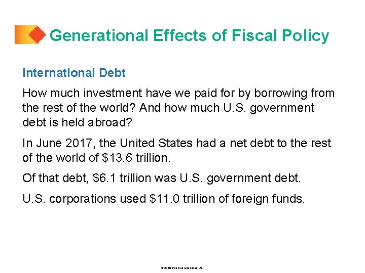 Generational Effects of Fiscal Policy International Debt How much investment have we paid for