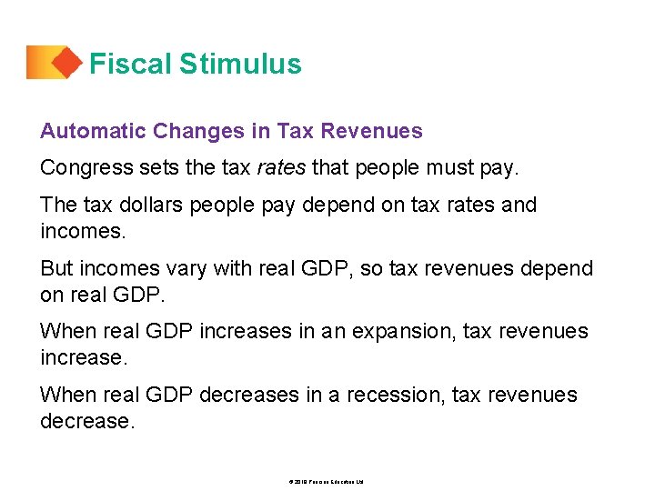 Fiscal Stimulus Automatic Changes in Tax Revenues Congress sets the tax rates that people