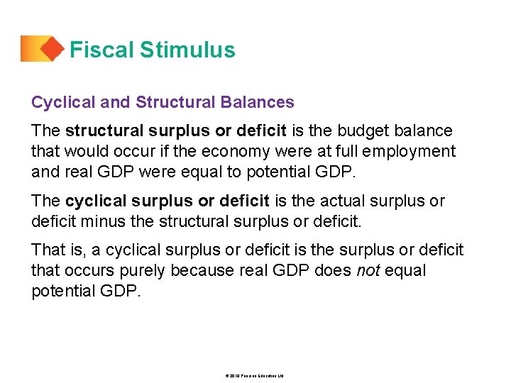 Fiscal Stimulus Cyclical and Structural Balances The structural surplus or deficit is the budget