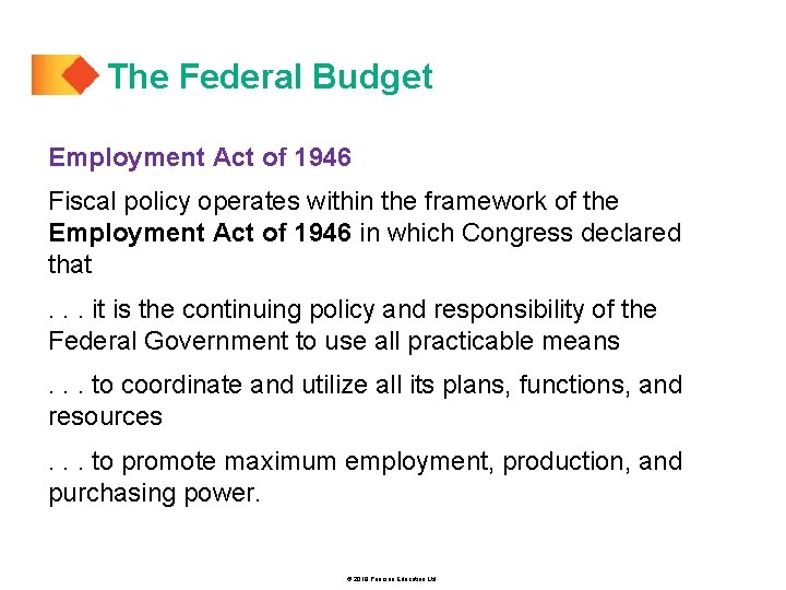 The Federal Budget Employment Act of 1946 Fiscal policy operates within the framework of