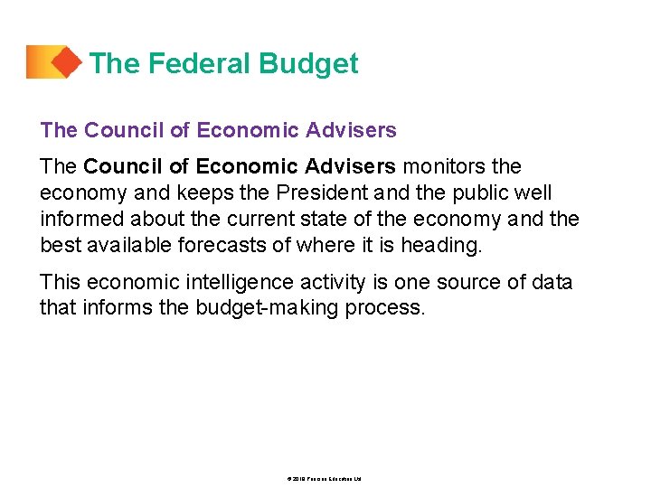 The Federal Budget The Council of Economic Advisers monitors the economy and keeps the