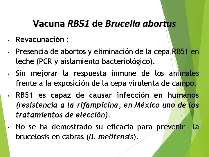 Vacuna RB 51 de Brucella abortus • • • Revacunación : Presencia de abortos