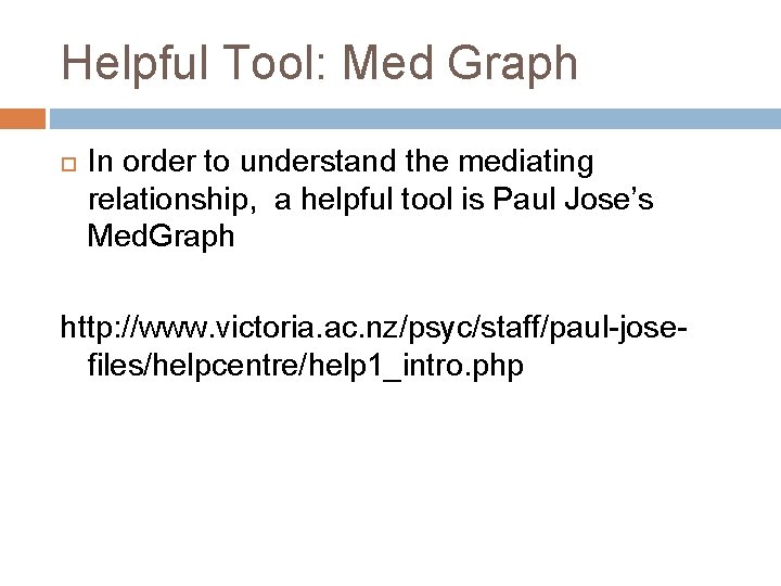 Helpful Tool: Med Graph In order to understand the mediating relationship, a helpful tool