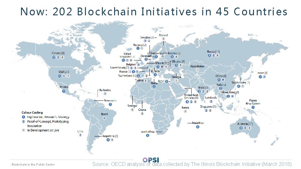 Now: 202 Blockchain Initiatives in 45 Countries Blockchain in the Public Sector Source: OECD