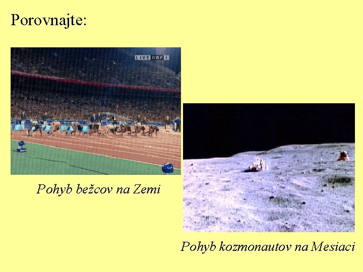 Porovnajte: Pohyb bežcov na Zemi Pohyb kozmonautov na Mesiaci 