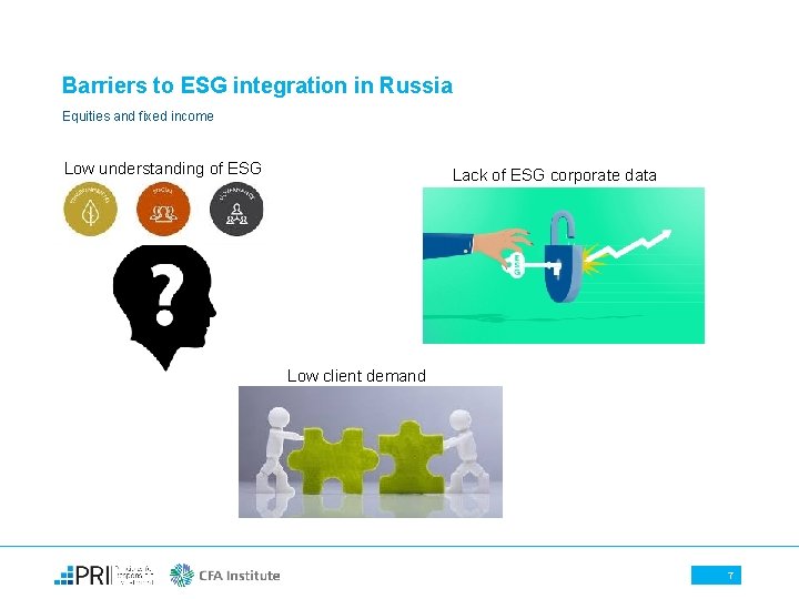 Barriers to ESG integration in Russia Equities and fixed income Low understanding of ESG