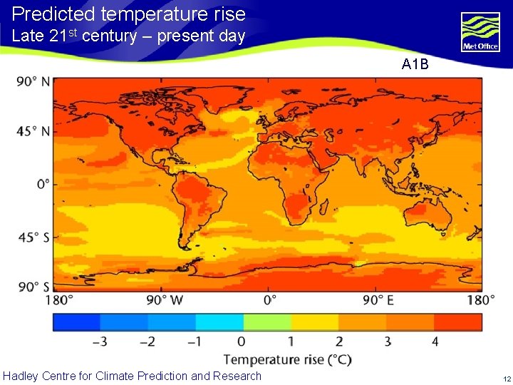 Predicted temperature rise Late 21 st century – present day A 1 B Hadley