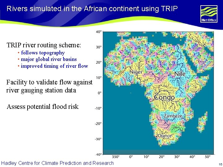 Rivers simulated in the African continent using TRIP river routing scheme: • follows topography