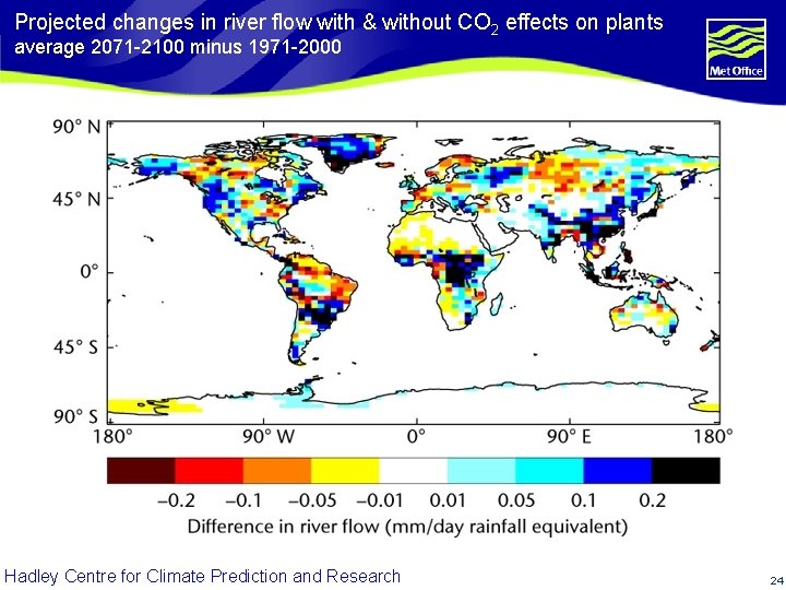 Projected changes in river flow with & without CO 2 effects on plants average