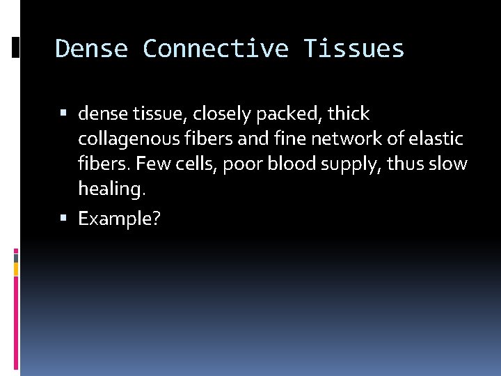 Dense Connective Tissues dense tissue, closely packed, thick collagenous fibers and fine network of