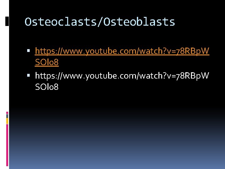 Osteoclasts/Osteoblasts https: //www. youtube. com/watch? v=78 RBp. W SOl 08 