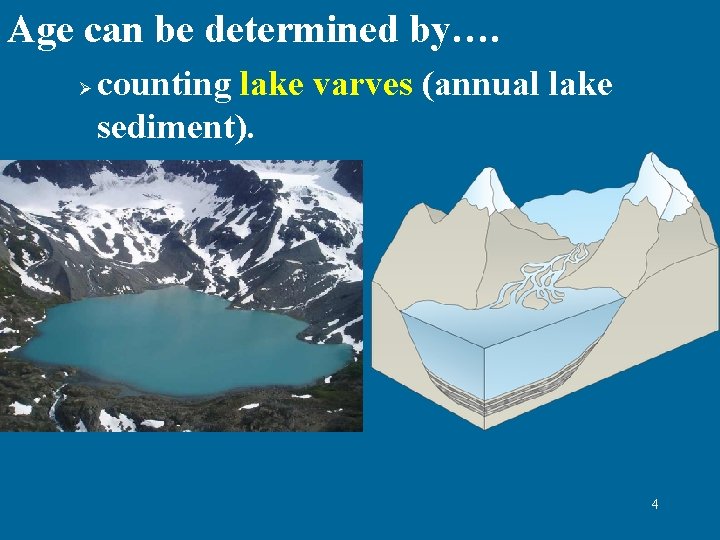 Age can be determined by…. Ø counting lake varves (annual lake sediment). 4 