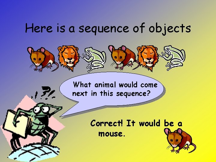 Here is a sequence of objects What animal would come next in this sequence?