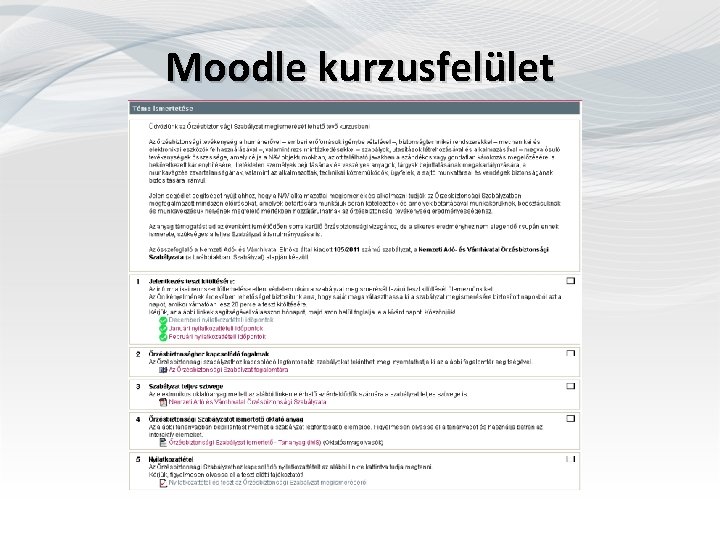Moodle kurzusfelület 
