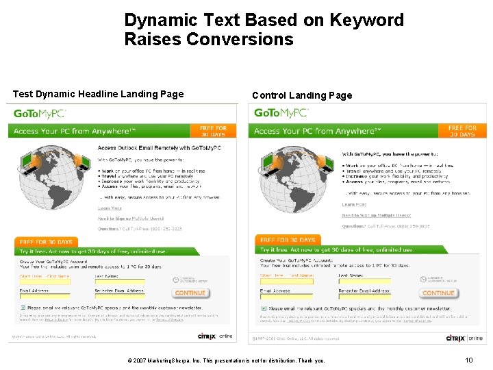 Dynamic Text Based on Keyword Raises Conversions Test Dynamic Headline Landing Page Control Landing