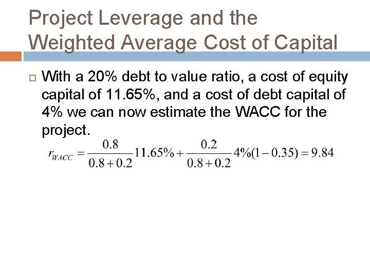 Project Leverage and the Weighted Average Cost of Capital With a 20% debt to