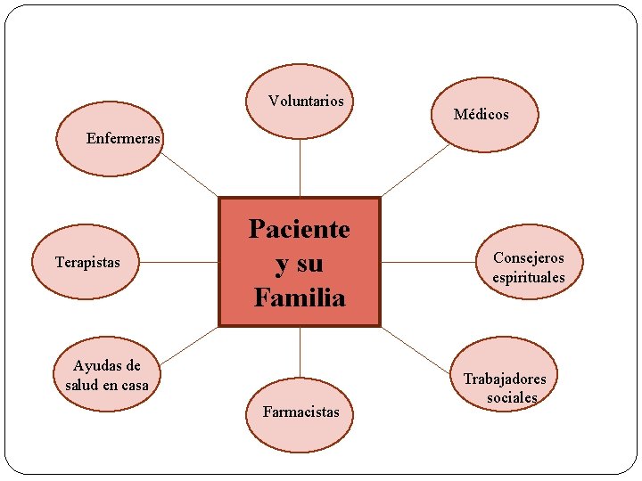 Voluntarios Médicos Enfermeras Terapistas Paciente y su Familia Ayudas de salud en casa Farmacistas