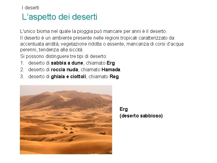 I deserti L’aspetto dei deserti L'unico bioma nel quale la pioggia può mancare per I deserti L’aspetto dei deserti L'unico bioma nel quale la pioggia può mancare per