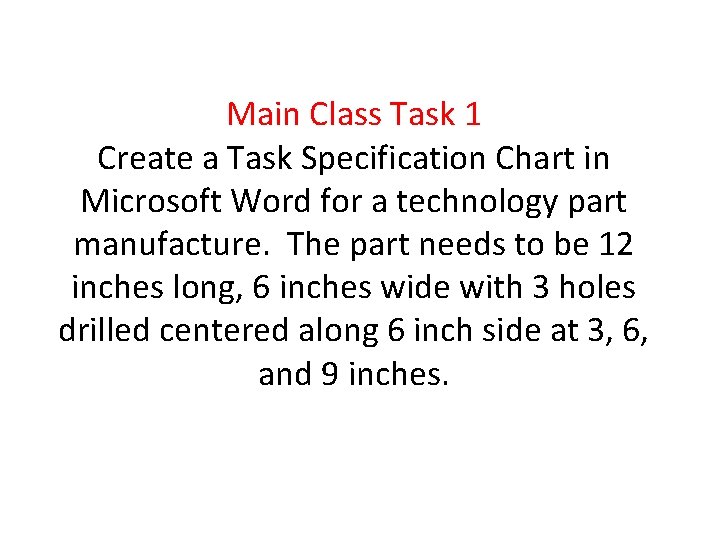 Main Class Task 1 Create a Task Specification Chart in Microsoft Word for a