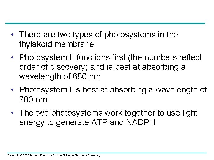  • There are two types of photosystems in the thylakoid membrane • Photosystem