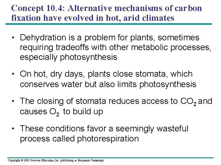 Concept 10. 4: Alternative mechanisms of carbon fixation have evolved in hot, arid climates