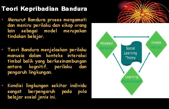 Teori Kepribadian Bandura • Menurut Bandura proses mengamati dan meniru perilaku dan sikap orang