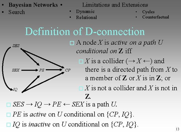  • Bayesian Networks • Limitations and Extensions • Dynamic • Cycles • Search