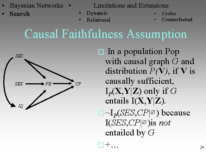  • Bayesian Networks • Limitations and Extensions • Dynamic • Cycles • Search