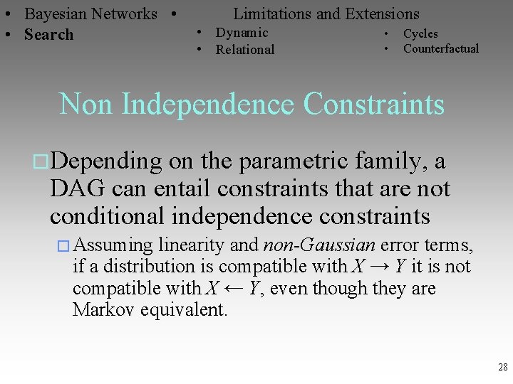  • Bayesian Networks • Limitations and Extensions • Dynamic • Cycles • Search