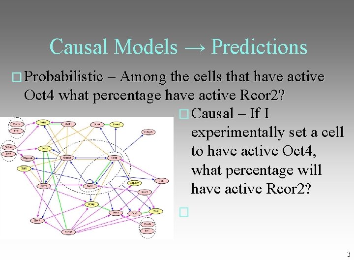 Causal Models → Predictions � Probabilistic – Among the cells that have active Oct