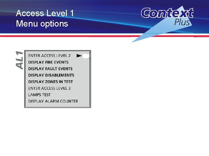 Access Level 1 Menu options 