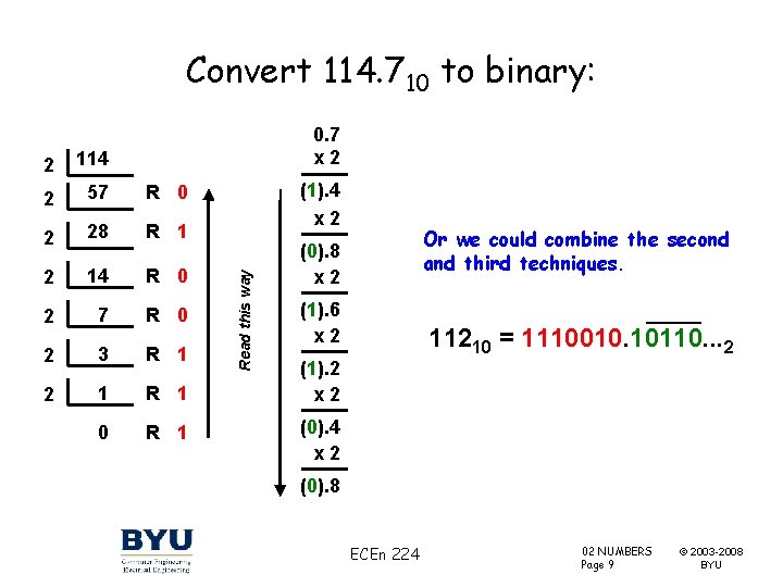 Convert 114. 710 to binary: 0. 7 x 2 114 2 57 R 0