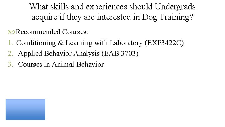 What skills and experiences should Undergrads acquire if they are interested in Dog Training?