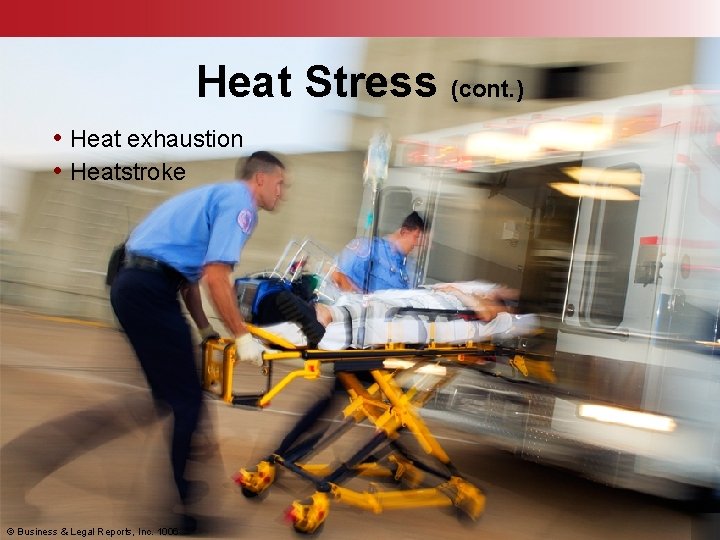 Heat Stress (cont. ) • Heat exhaustion • Heatstroke © Business & Legal Reports,