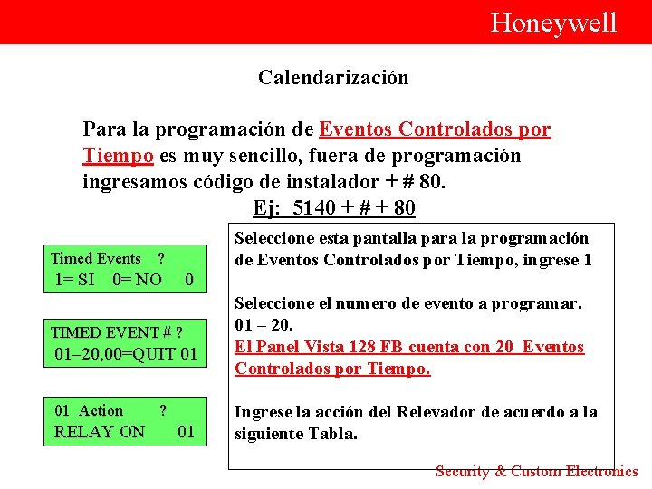  Honeywell Calendarización Para la programación de Eventos Controlados por Tiempo es muy sencillo,