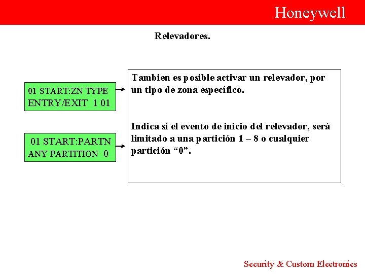  Honeywell Relevadores. Tambien es posible activar un relevador, por un tipo de zona