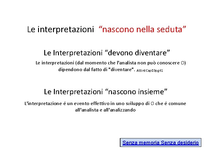 Le interpretazioni “nascono nella seduta” Le Interpretazioni “devono diventare” Le interpretazioni (dal momento che
