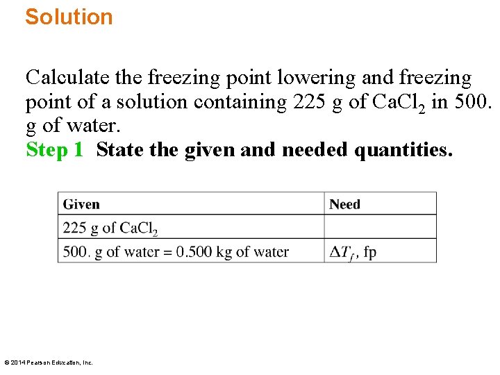 Solution Calculate the freezing point lowering and freezing point of a solution containing 225