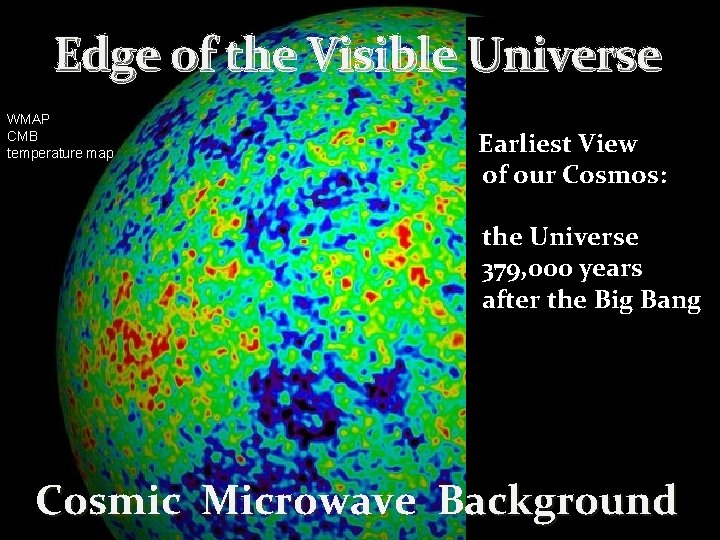 Edge of the Visible Universe WMAP CMB temperature map Earliest View of our Cosmos: