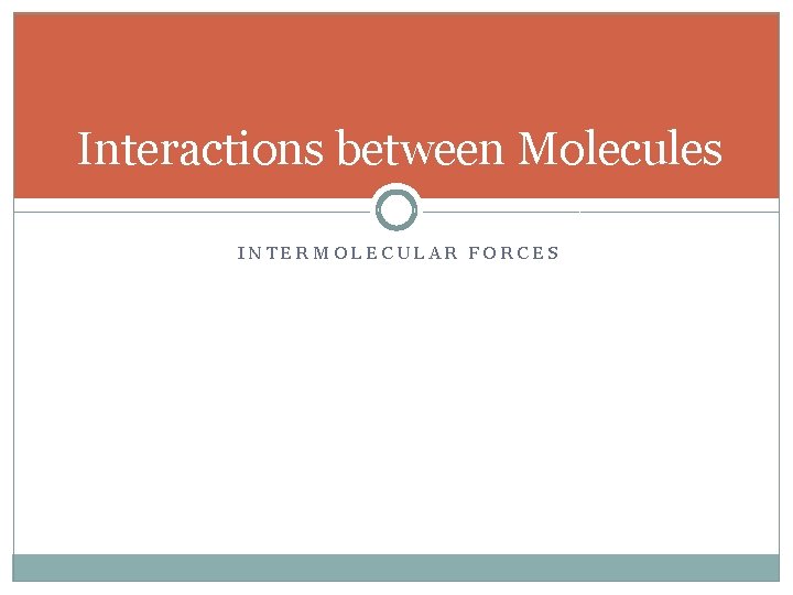 Interactions between Molecules INTERMOLECULAR FORCES 